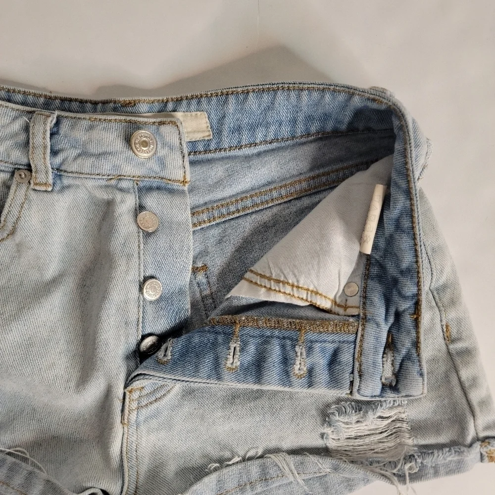 Brandy Melville Sz 26 Denim Shorts Distressed High Rise Button Fly